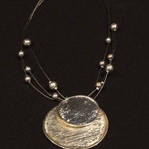 VJ Silver Circles with Silver Metal Bead Necklace